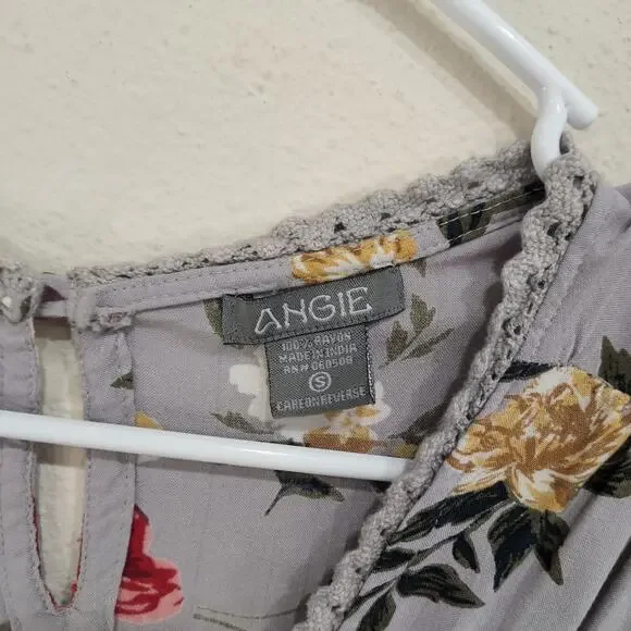 Angie Floral Crochet Trim Midi Faux Wrap Dress Cap Sleeve Multicolor Size Small - Picture 7 of 8